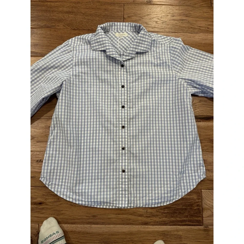 LAFAYETTE 148 GINGHAM COTTON POPLIN NOTCHED SHAWL COLLAR SHIRT 2XL $359 EUC - Picture 3 of 13